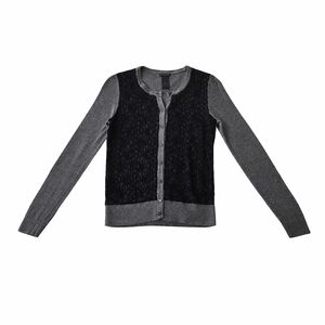 Ann Taylor Lace Front Cardigan Sweater Gray Black Button Front Size Small